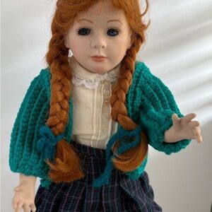 Vintage Porcelain Doll‎ Red Headed Blue Eyed School Girl Handmade